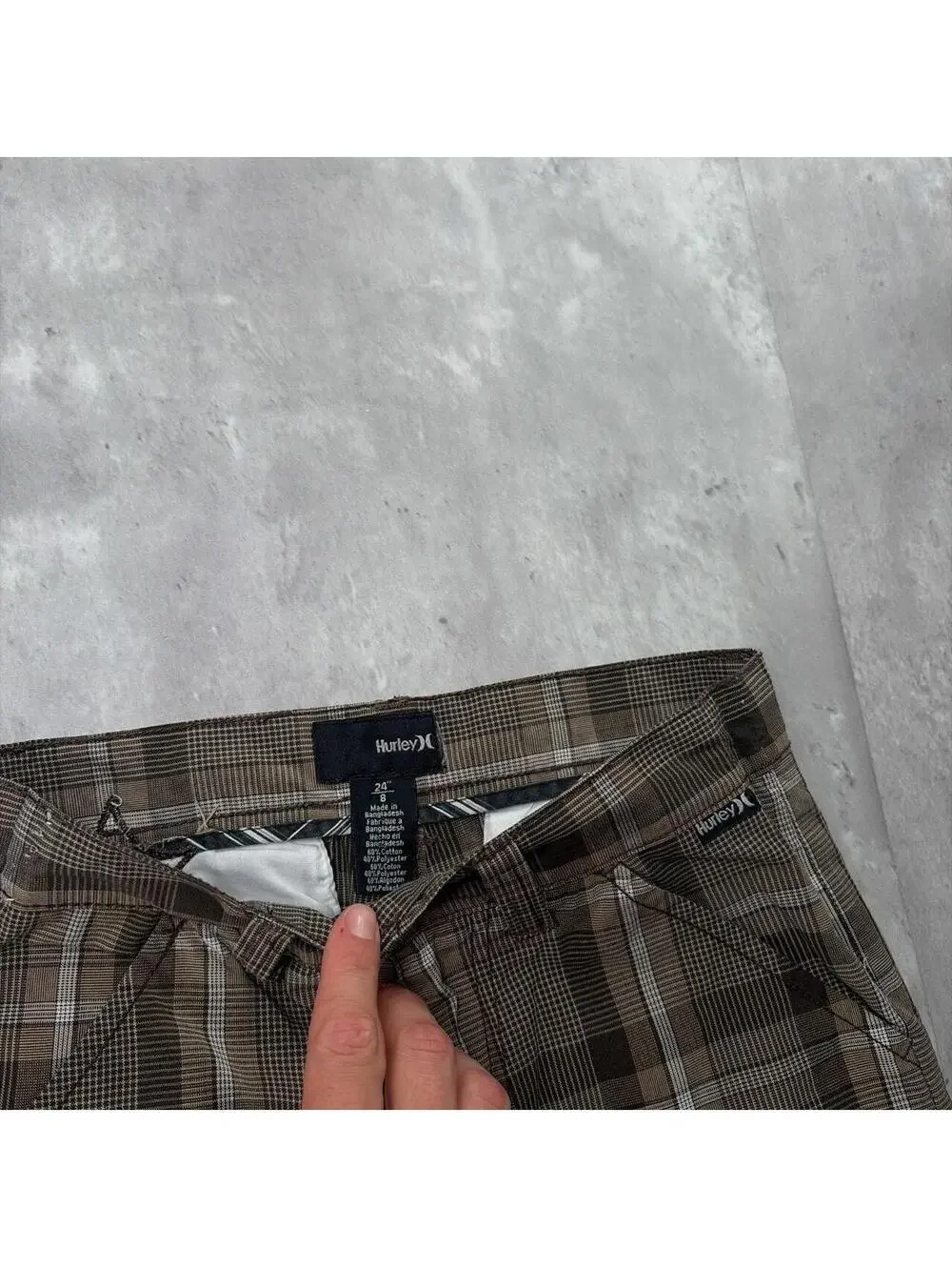Y2K Brown Hurley Surf Grunge Plaid Baggy Skater Shorts